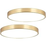 SOTTAE 2 Pack 12 Inch Brushed Gold Metal Flush Mount LED Ceiling Light,3000K-5000K 20W Thin Round Ceiling Lamp,Modern Low Profile Ceiling Light Fixtures for Bedroom Living Room Kitchen Bathroom
