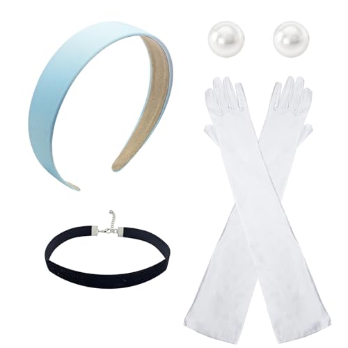 Blithween Princess Accessories for Women Blue Headband Black Velvet Choker Pearl Earrings White Gloves Halloween Costume Birthday Party