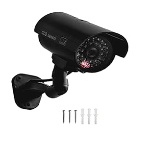 JYtrend Fake Camera, Dummy Camera CCTV Surveillance System with Realistic Red LED Flashing Light for Outdoor and Indoor + Warning Sticker (1 Pack, Black)