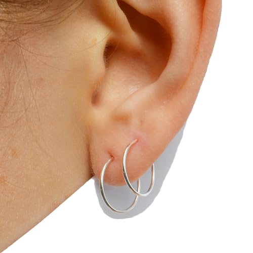 Solid Sterling Silver Hoops | Thin Sleeper Hoop Earrings for Women Sleepers Endless Wire Earrings for Sleeping Hypoallergenic Sleep Small Tiny Real Silver Earring Hoops Huggie Dainty | Handmade in FL
