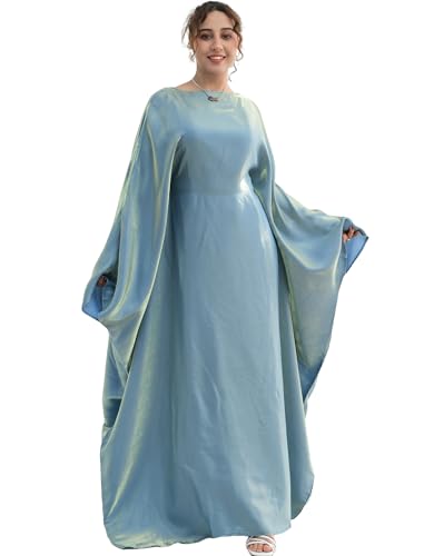 Image of Dubai Bat Sleeve Dress Shiny Robe for Women Muslim 1pc Abaya Eid Prayer Clothes Soft Dubai Travel Party Dress Maxi Abaya