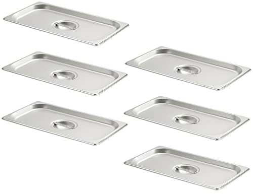 CURTA 6-Pack 1/3 Size Steam Table Pan Covers with Handle, NSF Certified 18/8 Stainless Steel Hotel Pan Lids for Catering, Buffet, Restaurant, Commercial Kitchen, Dishwasher Safe