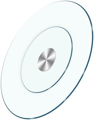 Hassch 24" Glass Lazy Susan Turntable For Dining Table Centerpiece Round Serving Plate Tabletop Rotating Tray Sturdy Metal Suction Cups Silver - View #4