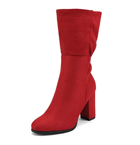 DREAM PAIRS Women's RED Mid Calf High Heel Boots Size 6.5 M US Deeanne-2