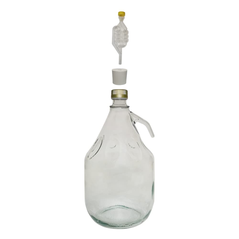 DIAH DO IT AT HOME 3L Glass Demijohn Carboys with Handles - Complete Small Batch Fermentation Jug Set with Airlocks, Rubber Bungs & Screw Caps for DIY Winemaking, Mead & Cider