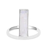 Metal: plata de ley 925 Shine Jewel Bisel esterlina 925 engastado vertical arcoiris baguette plata cóctel staet bar anillo para mujer L Junquillo Arco iris Blanco