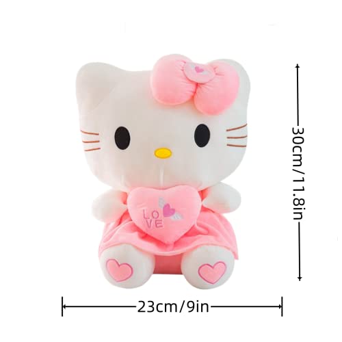 Dvghok Cat Plush Toys For Hello Kitty 11.8In Doll Plush Doll Pillow Pink Bow Stuffed Animal Toys Anime Plush Cute Stuffed Dog Figure Christmas Easter Birthday Party Student Gift (Heart) #TOP1