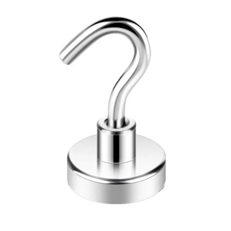 Magnetic Hooks with Neodymium Magnets, Nickel Chrome Plated, 6-Pack, 1.5kg/3.3lb Strength