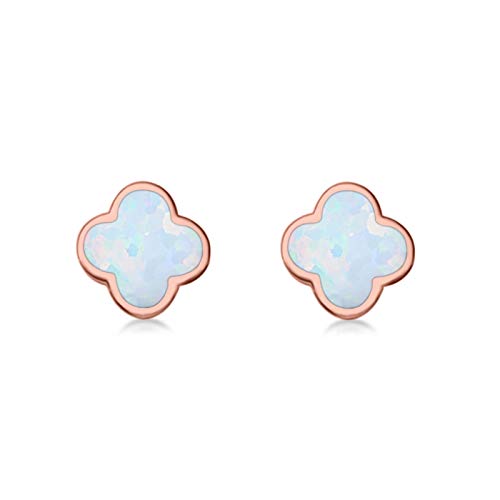 Clover Flower Stud Earring Created Opal 925 Sterling Silver (6.20mm)