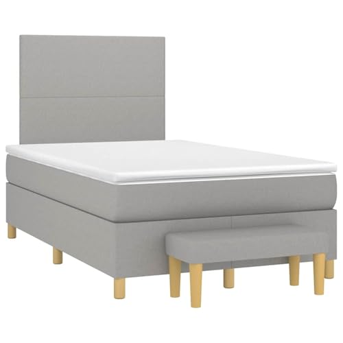 WGYHOME Cama con somier con colchón, color gris claro, 120 x 190 cm, tejido de muelles ensacados, cabecero de altura regulable para dormir boca arriba y abajo dormitorio