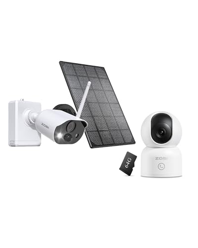 ZOSI C518 4K Indoor WiFi Pan/Tilt Security Camera with Auto Tracking and C306 Pro 3MP 2K Wireless Solar Security Camera Outdoor with Color Night Vision, AI Detection, Memory Card Storage