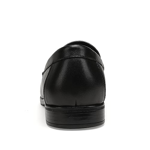 Image of Black Leather Dress Shoes for Men, Casual Metal Buckle Formal Business Shoes Wedding Slip on Loafer Party Dress Shoes