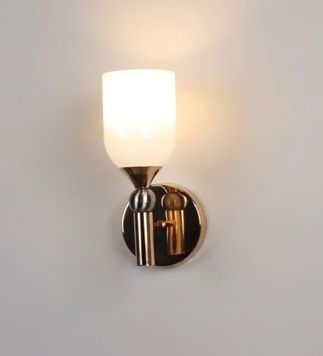 Image of ELIANTE Elegant Frosted Glass Cup Gold Iron Wall Light for Living Room, Bedroom, Foyer and Balcony, E27 Holder, Without Bulb