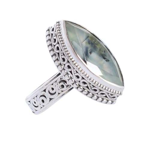 Bague en argent sterling 925 véritable préhnite naturelle anti-ternissement
