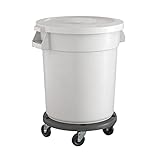 Krollen Industrial 20 Gallon White Round Commercial Trash Can with Lid and Dolly, Heavy-Duty Food Grade NSF Certified, Perfect for Restaurant, Office, School, Garage, Backyard, Workshop, Warehouse
