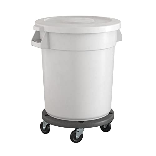 Krollen Industrial 20 Gallon White Round Commercial Trash Can with Lid and Dolly, Heavy-Duty Food Grade NSF Certified, Perfect for Restaurant, Office, School, Garage, Backyard, Workshop, Warehouse