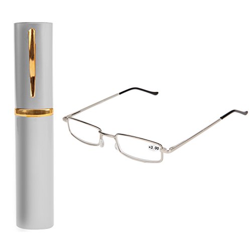 ❤Chaunce bonne qualité métal plein format avec stylo porte style boîte lecture lunettes presbytie verres pour les femmes Dioptrie hommes + 1,0 ~ + 4,0 Cover