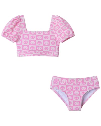 Pink Smiley Kids Bikini Swimsuit Set