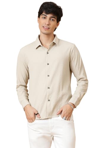 Image of KOTTY Men's Textured Casual Shirt - Long Sleeve||Button-Down Collar||Classic Fit