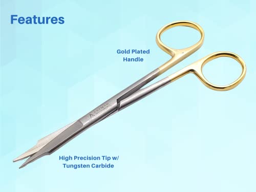 Image of ARTMAN INSTRUMENTS Goldman Fox Skin Tag Scissors 5 inches with Tungsten Carbide Gold Plated Surgical Dental Surgical Scissors Gingival Tissue Stitch Cuttings Precision(Straight)