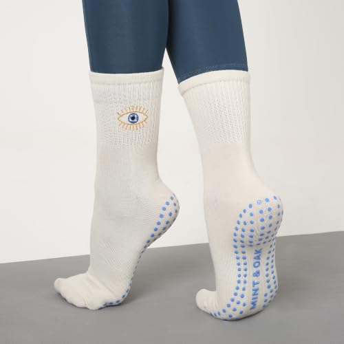 Image of Mint & Oak Pilates Socks with Grips for Women, Ankle Length Non-Slip Yoga Socks, Cotton Ideal For Yoga, Pilates, Gym, Workout, Cute Women's Gift