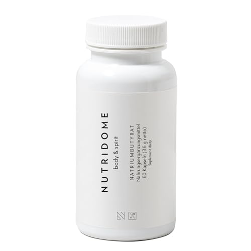 Nutridome – Natriumbutyrat in Kapseln – 60 Stück, Unterstützung des Darms Reduzierung von Entzündungen Regeneration der Bakterienflora Nahrungsergänzungsmittel Butyrate Kapseln Für Veganer Buttersäure