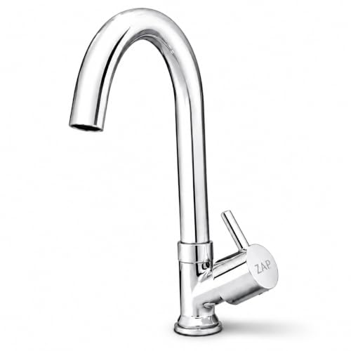 Image of ZAP Pluto Swan Neck Kitchen Tap | Premium Brass Body with Chrome Finish | Deck Mounted Faucet for Kitchen Sink & Wash Basin | Smooth Water Flow | Rust Resistant Long Neck Water Tap