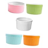 TOGEVAL 5 piezas Ramequines Cerámicos para Postres Cuencos Pequeños Resistentes al Horno para Pudding y Mousse Aptos para Cocina y Uso Doméstico