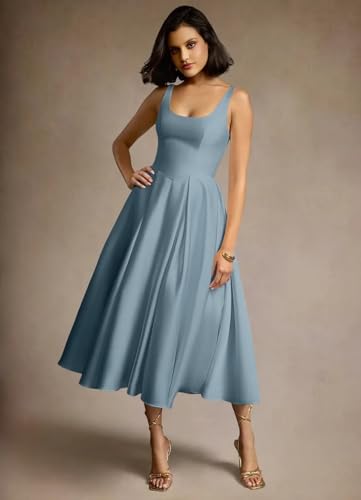 Women's Straps Prom Dress A-Line Pleated Satin Pleated Formal Dress with Pockets 2025 LN1124