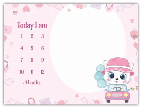 Image of Baby Monthly Milestone Blanket | 1-12 Months | Soft All-Season AC Blanket | Ideal for Newborn Boys & Girls | Perfect Growth Tracker & Photoshoot Prop with Cute Kitty | 120x90 cm