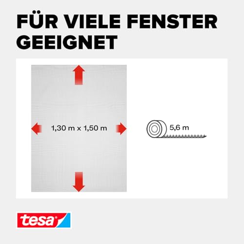 tesa Insect Stop Standard Fliegengitter für Fenster - Insektenschutz zuschneidbar - Mückenschutz ohne Bohren - 1 x Fliegen Netz - 130 cm x 150 cm - Anthrazit
