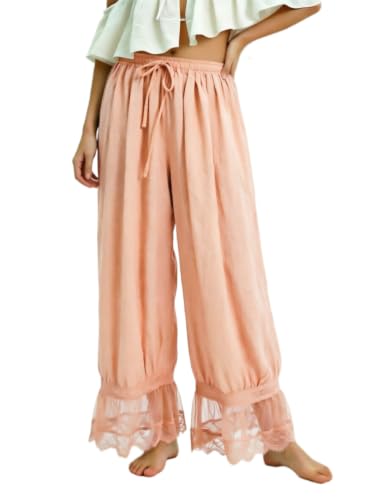 Image of UAURORAO Women Lace Trim Bloomer Pants Flowy Culottes Pantaloons Bloomers