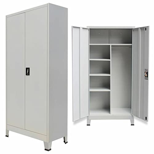 Armario de almacenamiento de metal con 2 puertas, estilo armario, armario con estanterías, construcción de acero duradero
