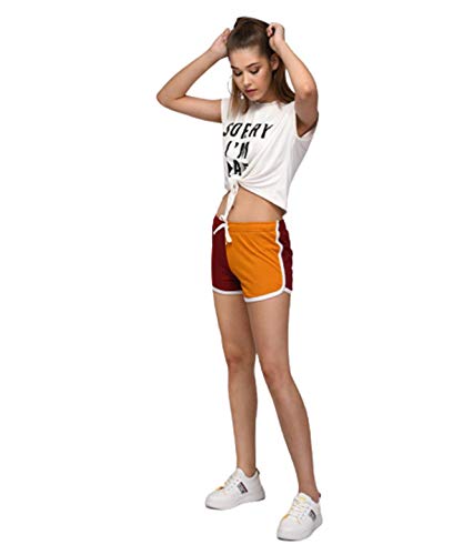 Image of KOTTY Cotton Lycra Multicolored Solid Women Night Short - Pack of 2 (WhiteRed&Yellow Maroon)