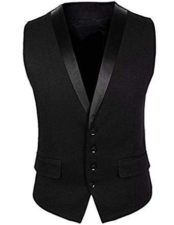 MARIR Vest V-Neck Sleeveless Fit Jacket Men Business Waistcoat (Black, L)