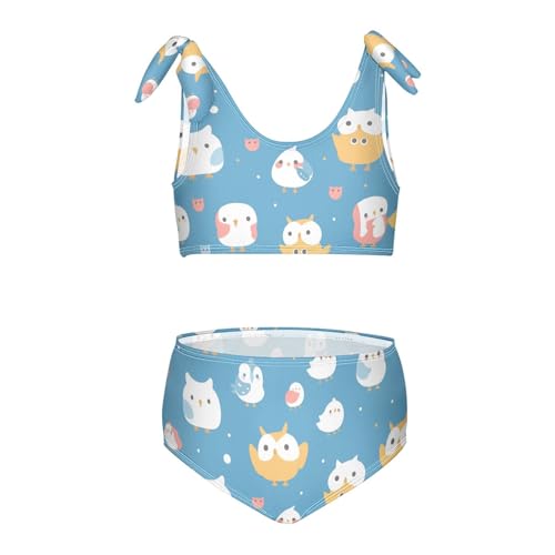 KLL Cute Animal Pattern Cartoon Owls Girls' 2 Piece Bikini Sets Quick-Dry Bathing Suit Swimming Suits Adjustable Shoulder
