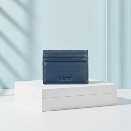 Image of Calfnero Genuine Leather Card Holder-Multiple Card Holder with ID Slots-Navy Leather Card Case