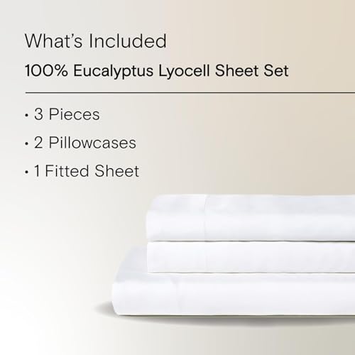 Sijo AiryWeight Tencel Sheet Set, 100% Lyocell Derived from Eucalyptus, Buttery Soft, Architectural Digest 2022 Best Cooling Sheets Winner - 3pc - 2 Pillowcases 1 Fitted (Snow, Queen)