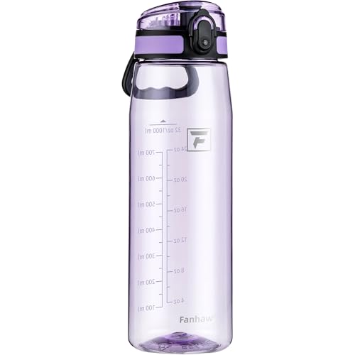 Image of Fanhaw 32 oz Clear Plastic Water Bottle, BPA Free Leakproof Tritan Sports Water Bottle with Chug Lid, Wide Mouth Reusable Bottle for Gym, Travel, School & Office (Amethyst)