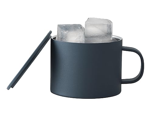 ピーコック ステンレスマグカップ 280ml 保冷 保温 真空二重構造 蓋付き マット仕上げ 目盛り付き 丈夫 アウトドア インテリア おしゃれ スティックコーヒー インスタントスープ アイス ホット ダークブルー