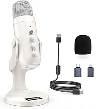 【Robust Compatibility】 (INCLUDES: 1x USB-A cable 70.8", 1x USB-C adapter, 1x Lightning adapter for iPhone 6+) The K66 USB microphone is truly plug-and-play – no drivers required. With the included cable and adapters, this condenser podcast mic connec...