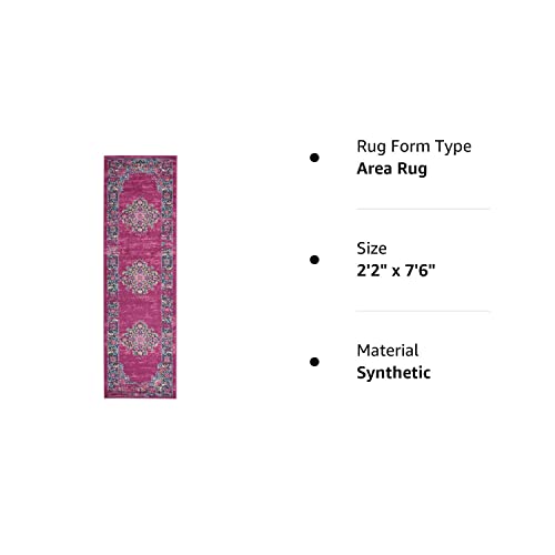 Nourison Passion Fuchsia 2'2" X 7'6" Area -Rug, Boho, Traditional, Easy -Cleaning, Non Shedding, Bed Room, Living Room, Hallway, (8' Runner) #TOP6