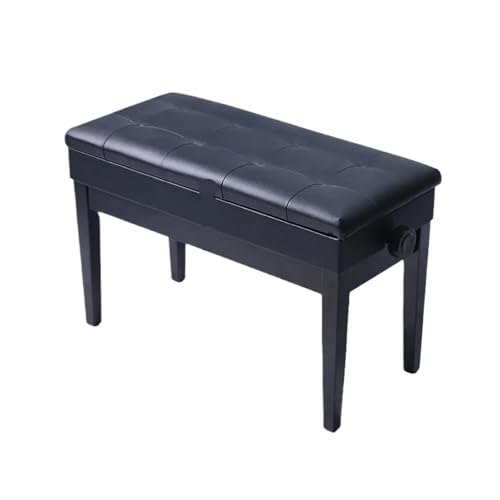 MOHUIED Banco de Piano Madera Altura Ajustable con Caja Libros for Dos Personas, Silla Profesional Cuero, Banco Teclado para intérpretes(Double Can Lift [Black])
