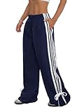 ZAFUL Womens Side Striped Pant Baggy Wide Leg Sweatpants Elastic Waisted Contrast Stripes Loose Fit Trousers