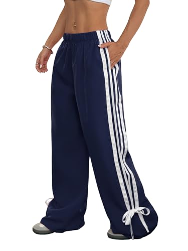 ZAFUL Womens Side Striped Pant Baggy Wide Leg Sweatpants Elastic Waisted Contrast Stripes Loose Fit Trousers