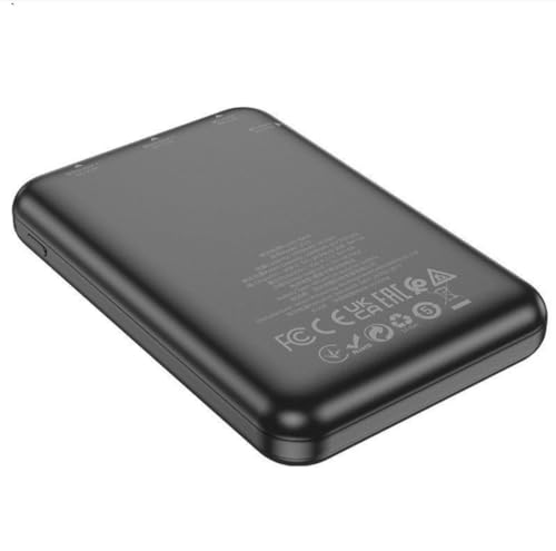 Hoco J115 Ultra Slim Mini Size Power Bank 5000mAh - Doppia uscita USB, indicatore LED, ultra leggero, caricatore portatile per smartphone e dispositivi - Nero
