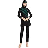 Grsafety Mujeres Musulmanas Traje de baño - 3 Piezas Modeste Burkini Completa Muslim Swimwear con Hijab Burqini Beachwear Tankini, Negro-Verde, L
