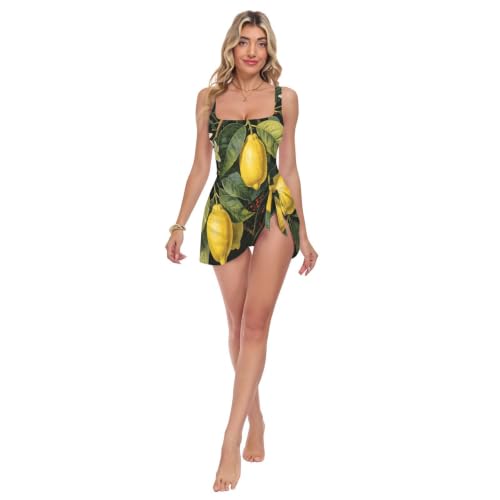 Maillot de bain rétro pour femme avec jupe amovible et joli nœud latéral en bleu marine