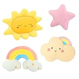 PEDOBALI 4 Pcs Sun Rainbow Star Cloud Cushion Kids Cute Children Pillow Nursery Stuffed Throw Cushion Soft Plush Pillow for Reading Nook Baby Room Decorations Gift(Cute Style)