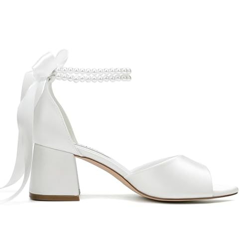 Low Block Heel Wedding Sandals Pearl Heels Wedding Shoes for Bride Open Toe Bridal Shoes4